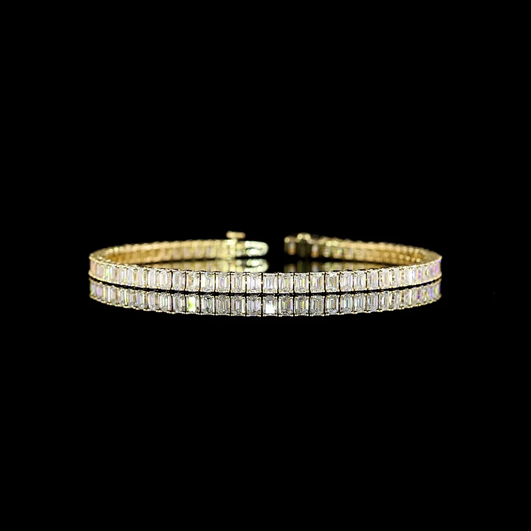 7.09 Cts 14k Yellow Gold Emerald Shape Tennis Bracelet