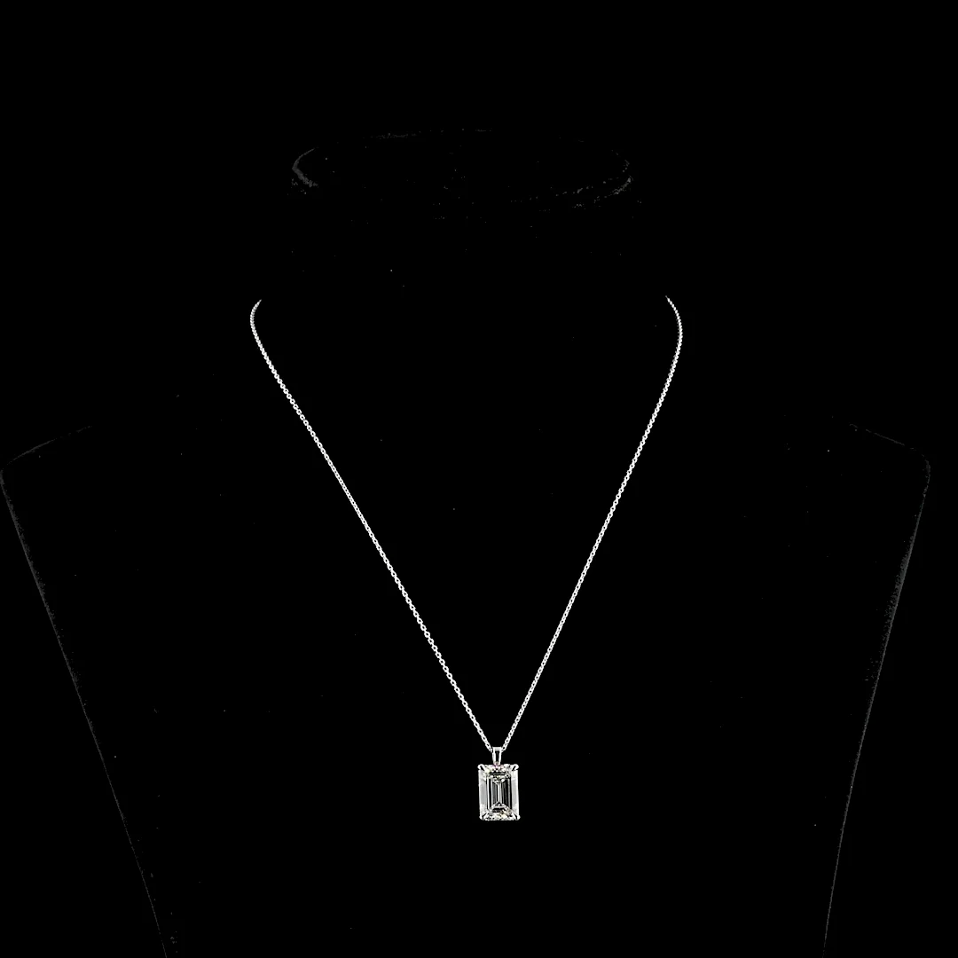 5.05 Cts 14k White Gold Emerald Shape Solitaire Pendant