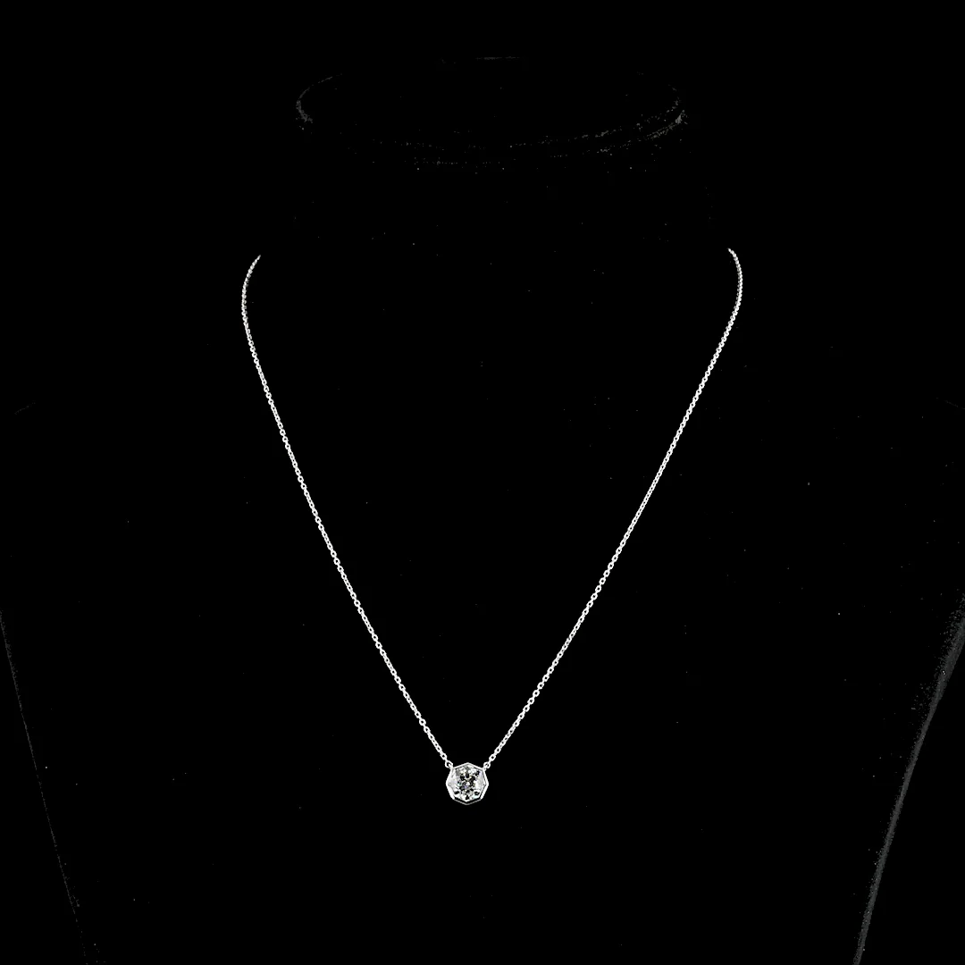1.04 Cts 14k White Gold Octagon Nova Shape Solitaire Pendant