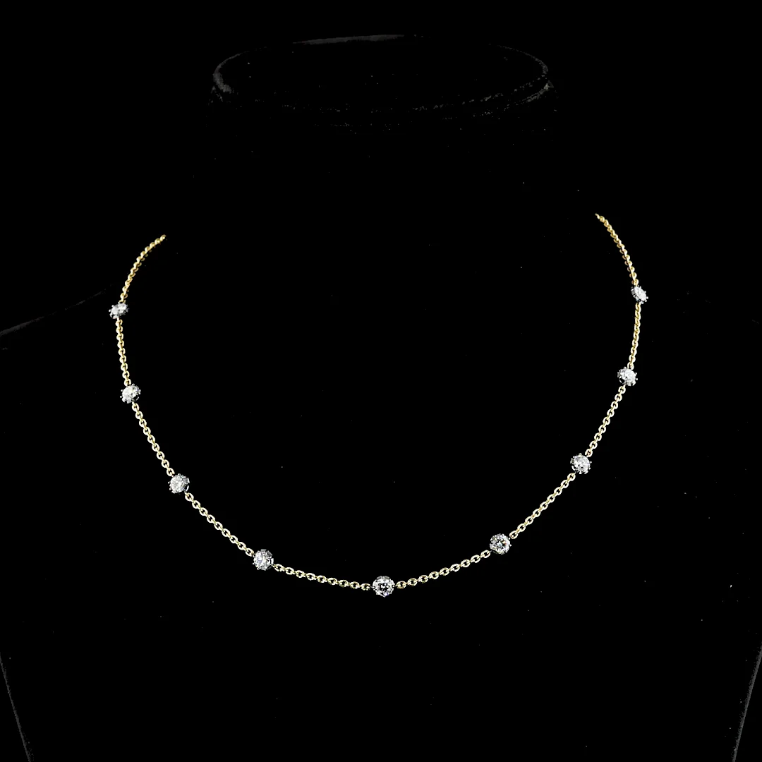 1.85 Cts 14k Two Tone Round Shape Station Necklace