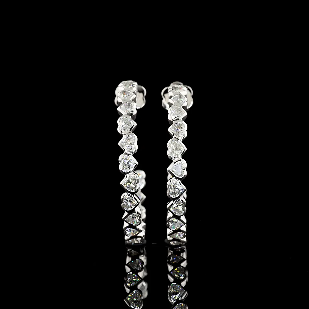 5.38 Cts 14k White Gold Heart Shape C Hoops Earring