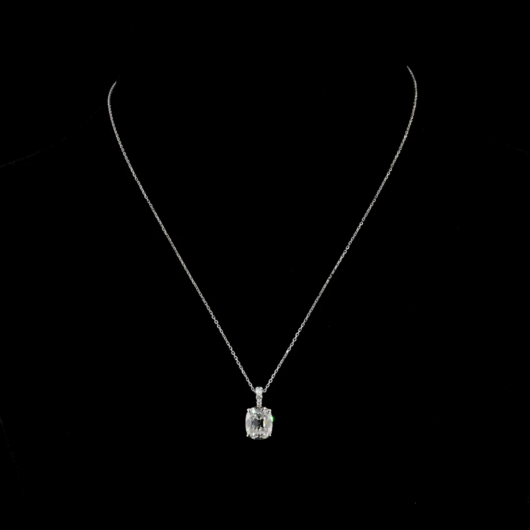 3.11 Cts 14k White Gold Antique Cushion Shape Pendant Pendant