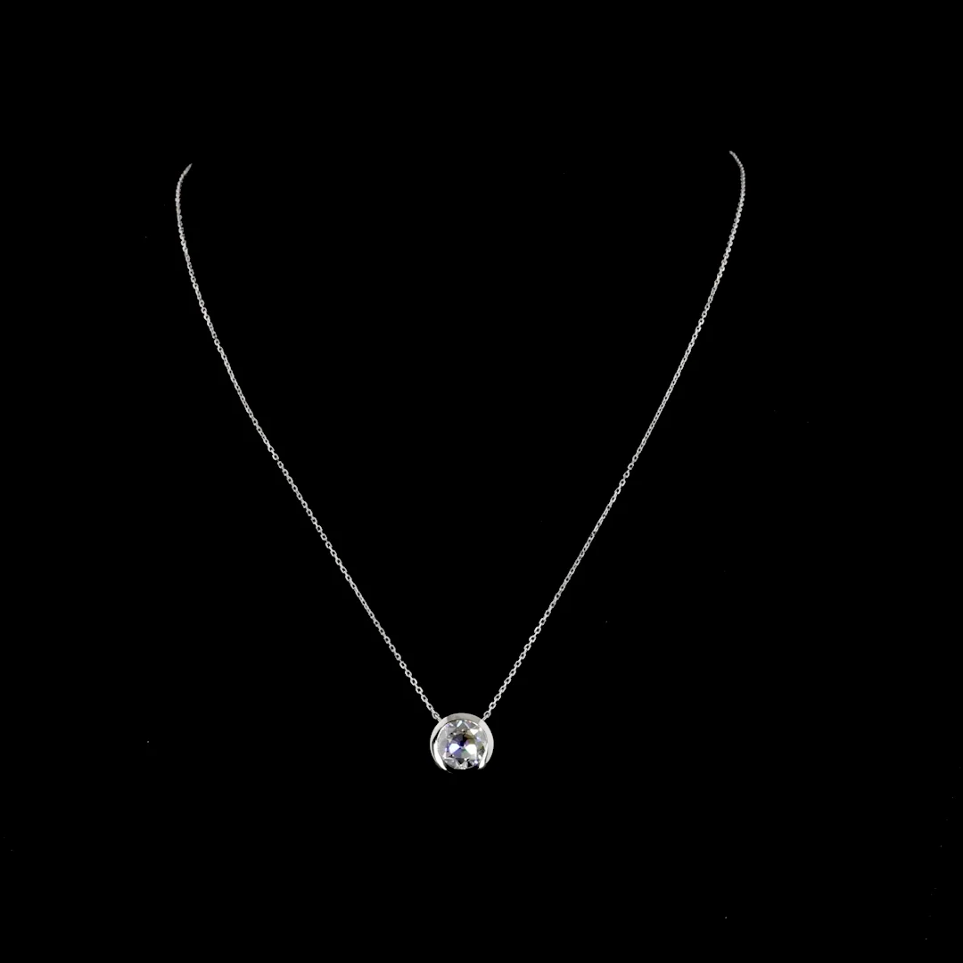 3.21 Cts 14k White Gold Old European Brilliant Shape Solitaire Pendant