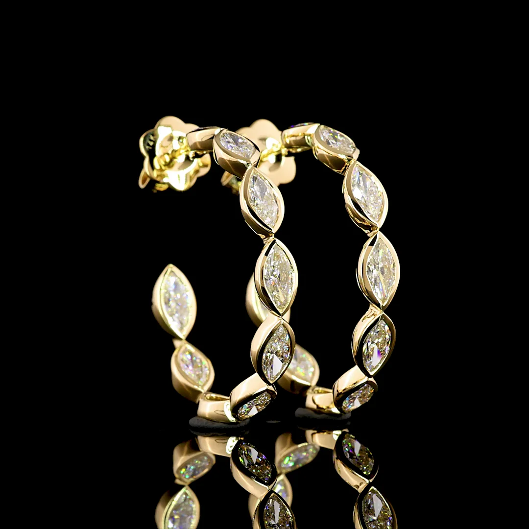 3.97 Cts 14k Yellow Gold Marquise Shape C Hoops Earring