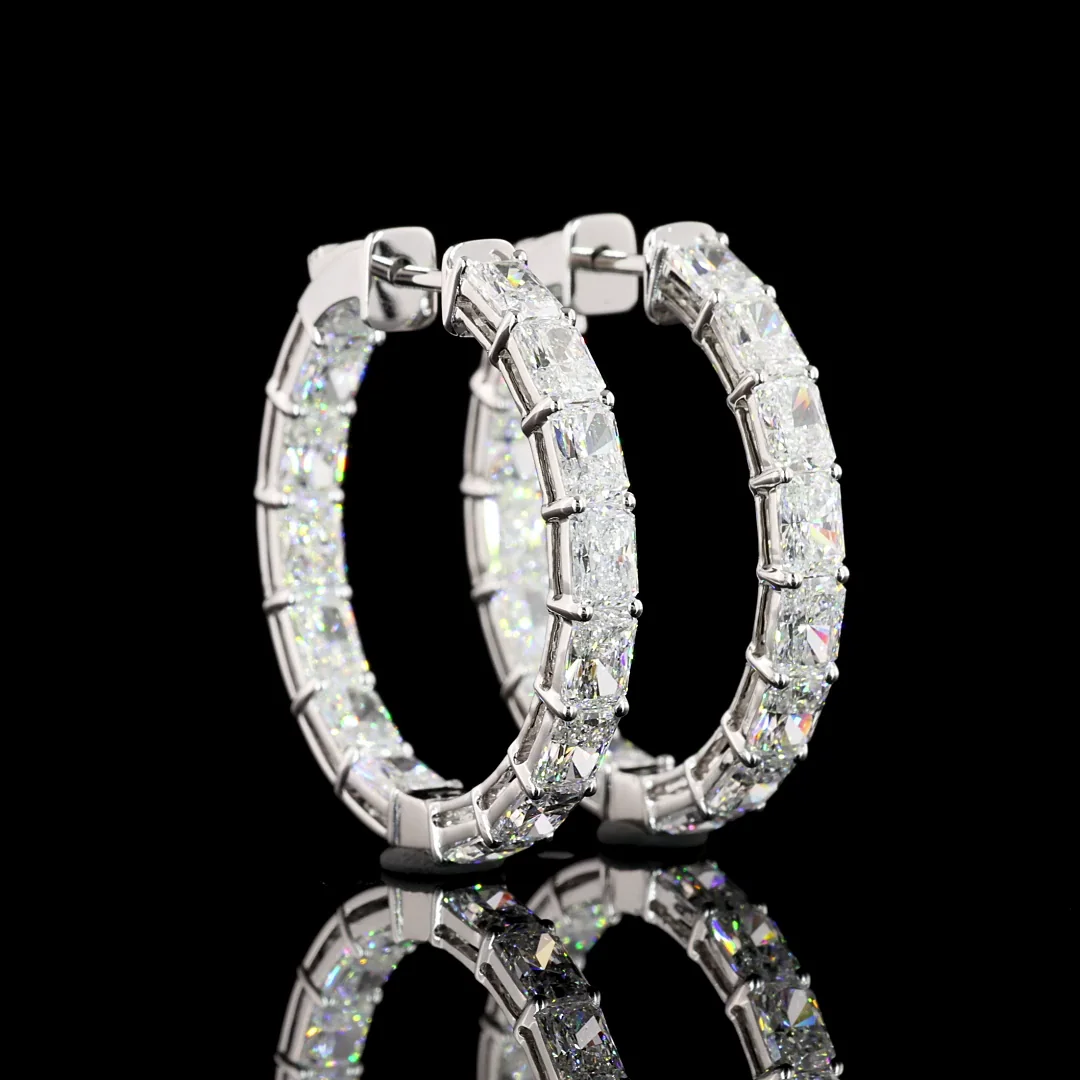 6 Cts 14k White Gold Radiant Shape Hoops Earring