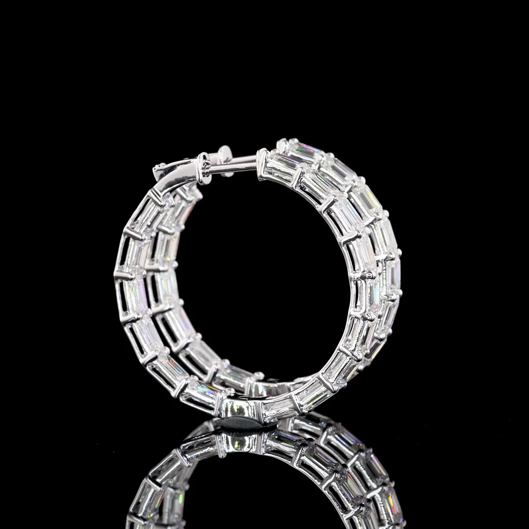 7.45 Cts 14k White Gold Emerald Shape Hoops Earring