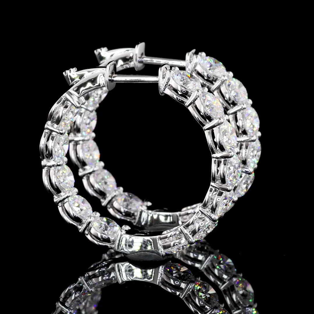 6.09 Cts 18k White Gold Round Shape Hoops Earring