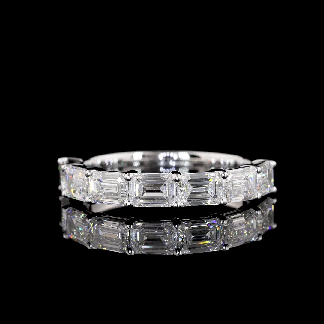 1.94 Cts 14k White Gold Emerald Shape Half Eternity Eternity Band
