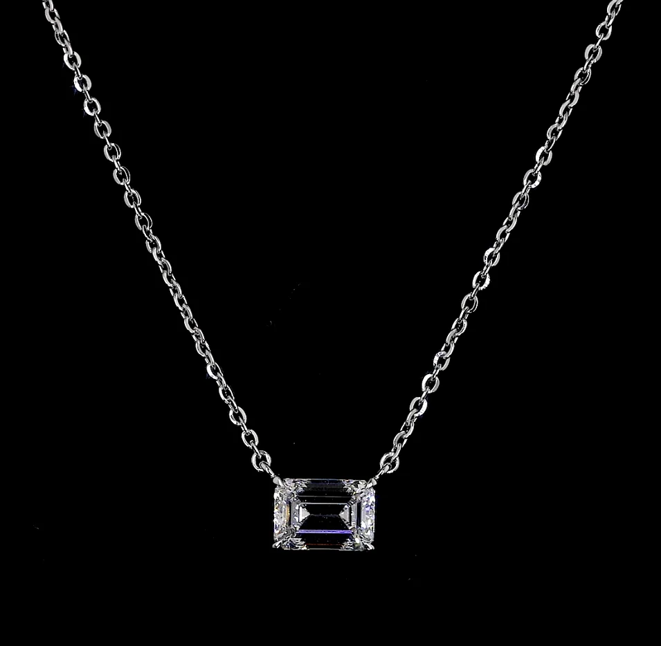 3.04 Cts 14k White Gold Emerald Shape Solitaire Pendant