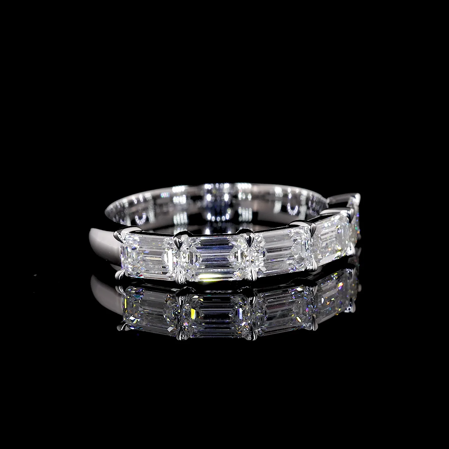 1.57 Cts 14k White Gold Emerald Shape 5 Stones Eternity Band