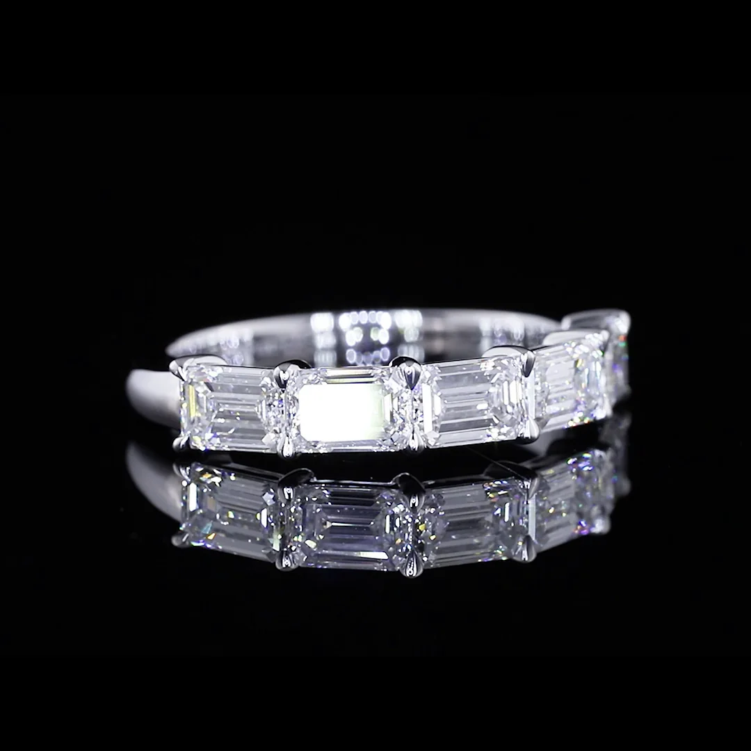 1.8 Cts 14k White Gold Emerald Shape 5 Stones Eternity Band