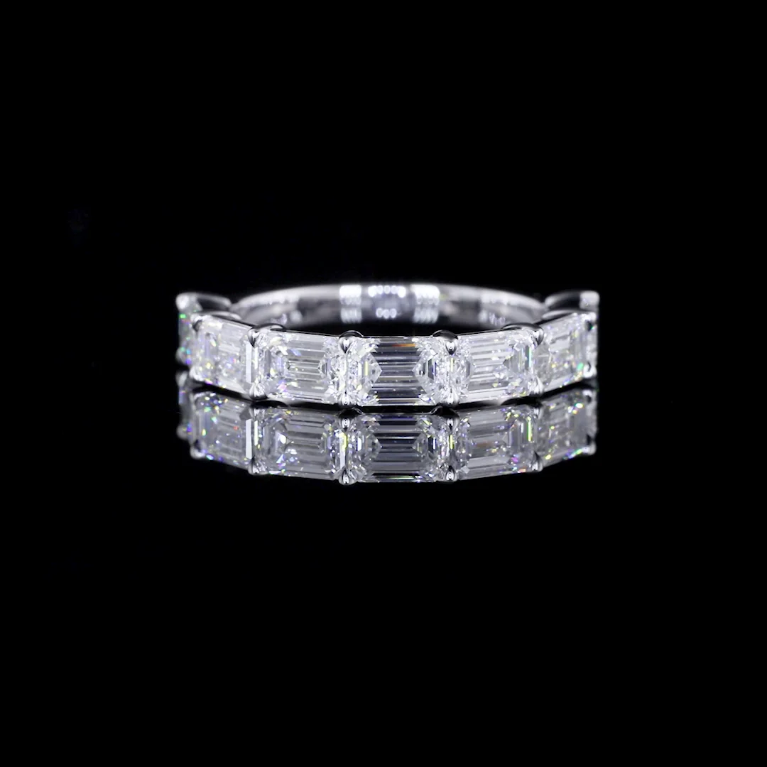 3.48 Cts 14k White Gold Emerald Shape Half Eternity Eternity Band