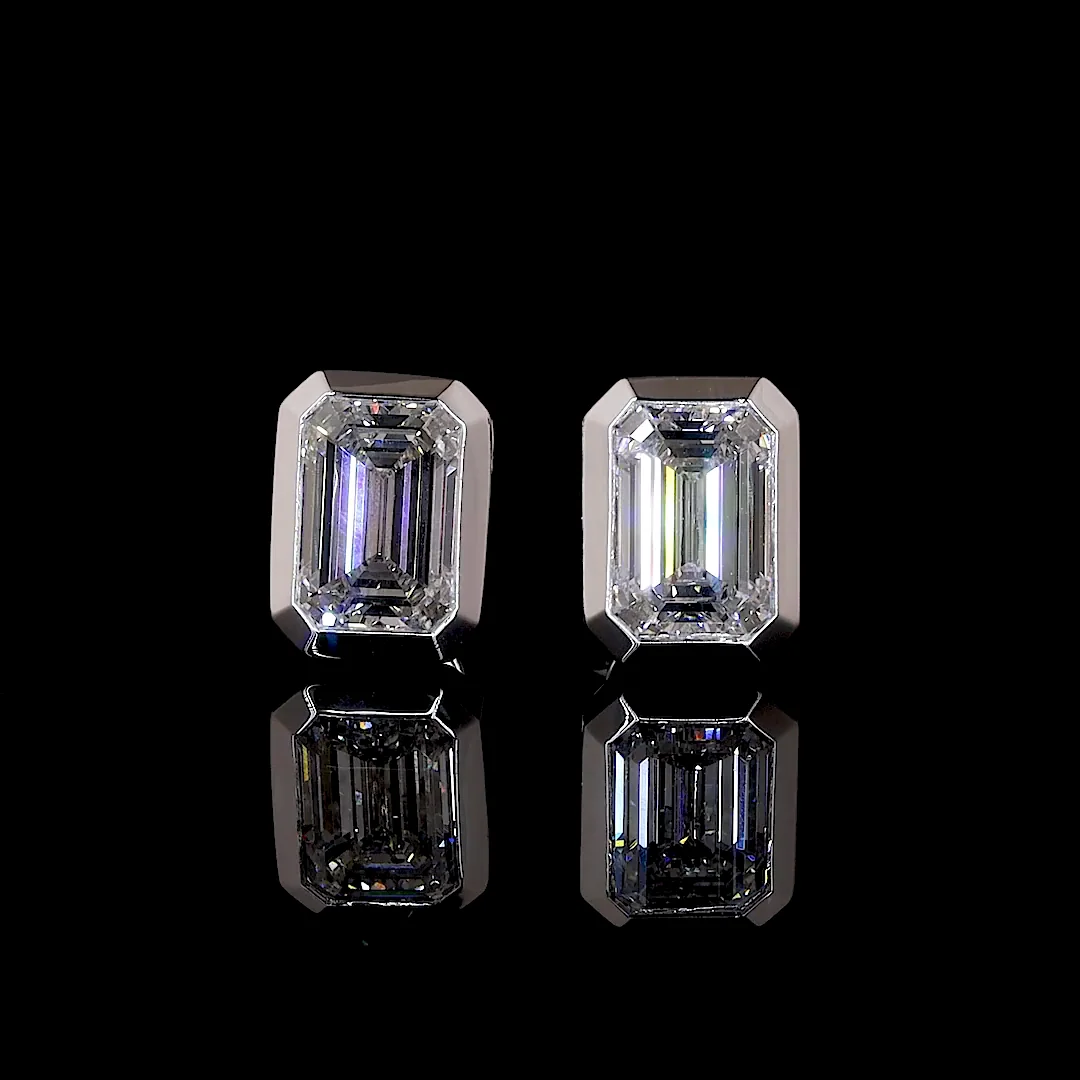3.41 Cts 14k White Gold Emerald Shape Studs Earring