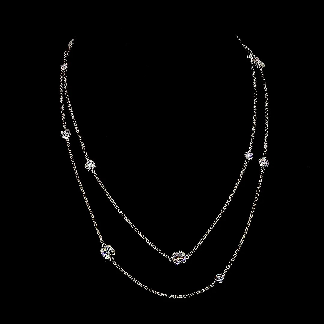 7.48 Cts 14k Yellow Gold Round Shape Double Strand Station Necklace