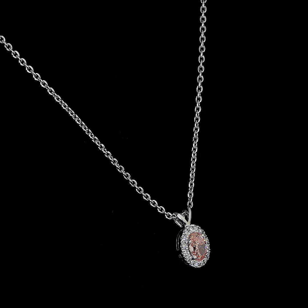 0.44 Cts 14k White Gold Oval Shape Halo Pendant