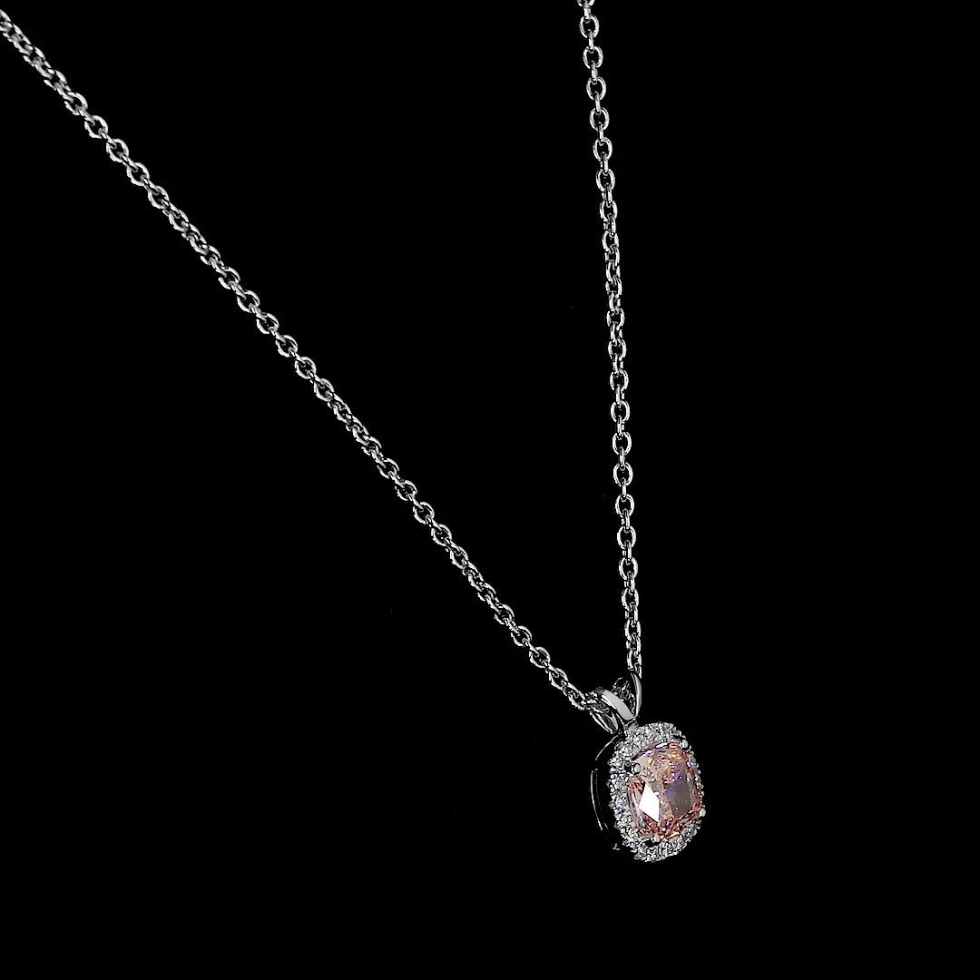1.05 Cts 14k White Gold Cushion Modified Shape Halo Pendant