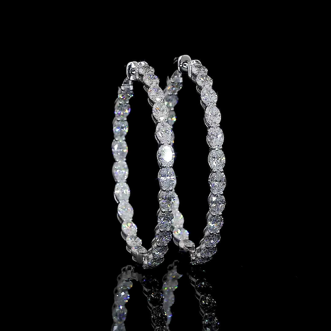 5.61 Cts 14k White Gold Oval Shape Hoops Earring