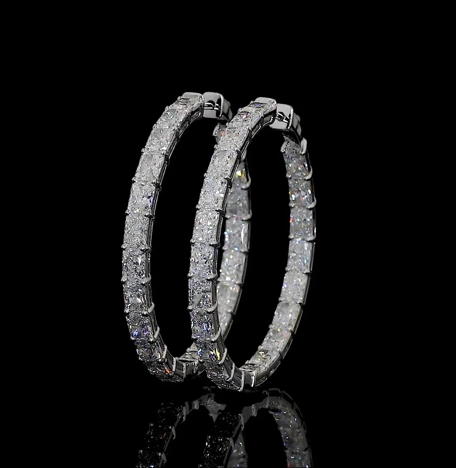 8.88 Cts 14k White Gold Radiant Shape Hoops Earring