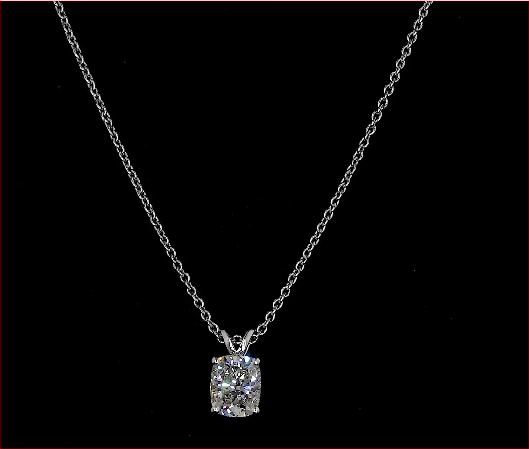1.06 Cts 14k White Gold Cushion Modified Shape Solitaire Pendant