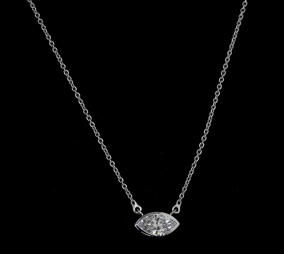 0.91 Cts 14k White Gold Marquise Shape Solitaire Pendant