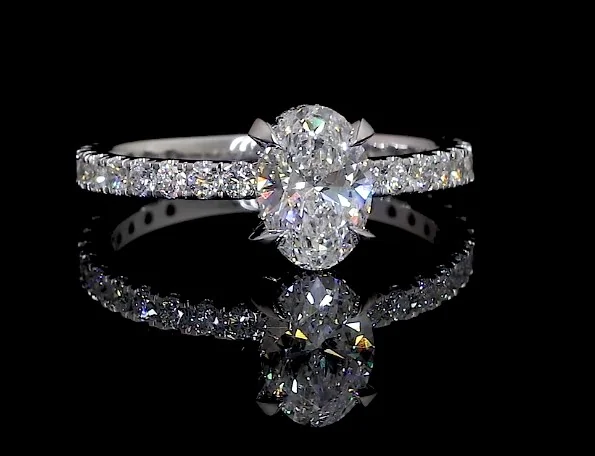 1.7 Cts 14k White Gold Oval Shape Hidden Halo Ring