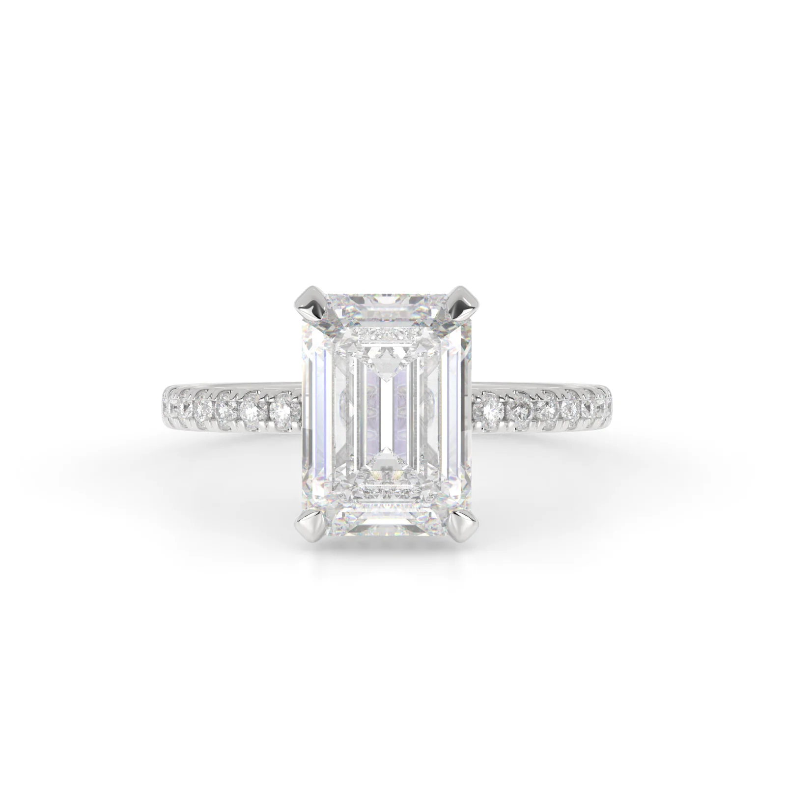 1.43 Cts 14k White Gold Emerald Shape Hidden Halo Ring