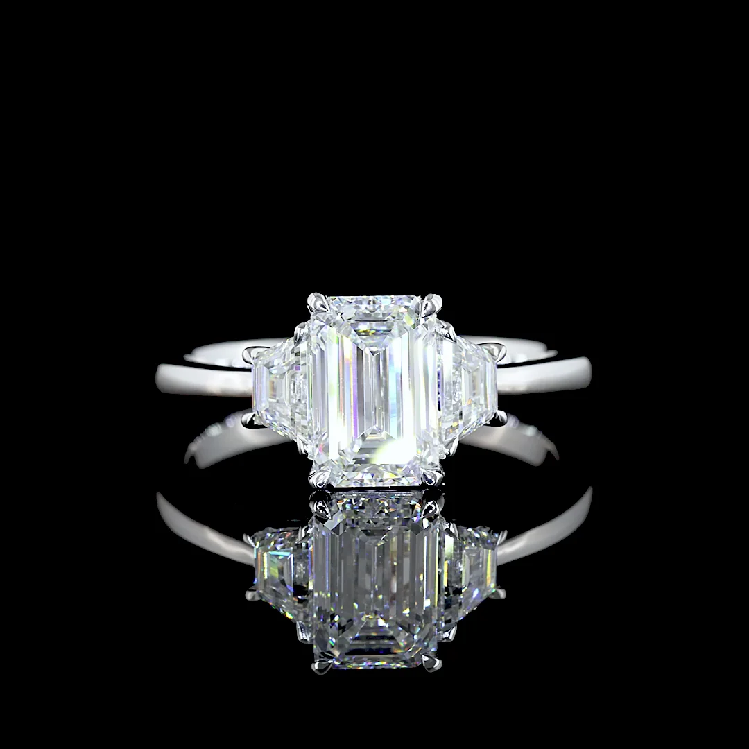 1.98 Cts 14k White Gold Emerald Shape 3 Stones Ring