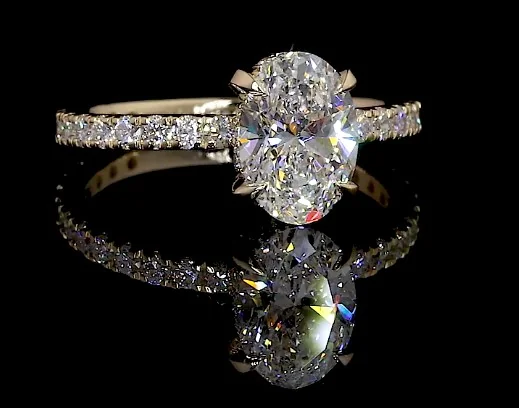2.85 Cts 14k Yellow Gold Oval Shape Hidden Halo Ring