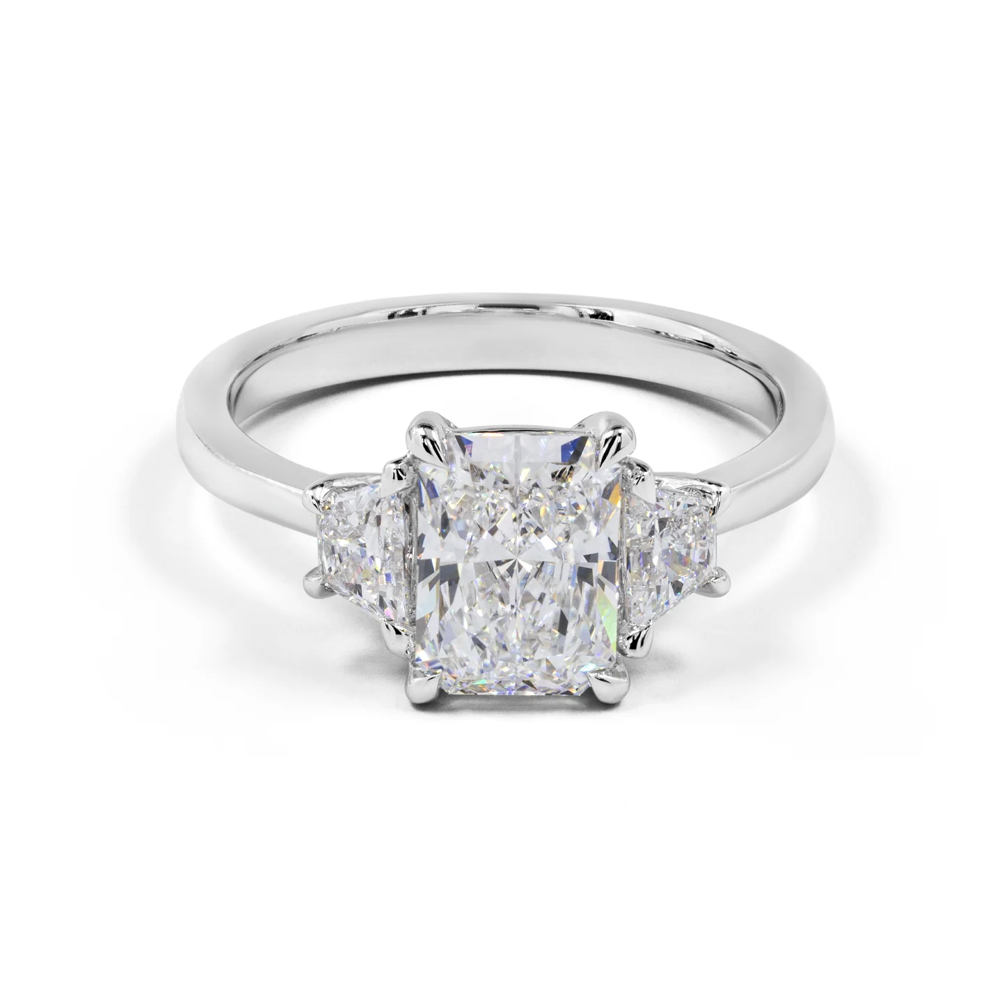 1.9 Cts 14k White Gold Radiant Shape 3 Stones Ring
