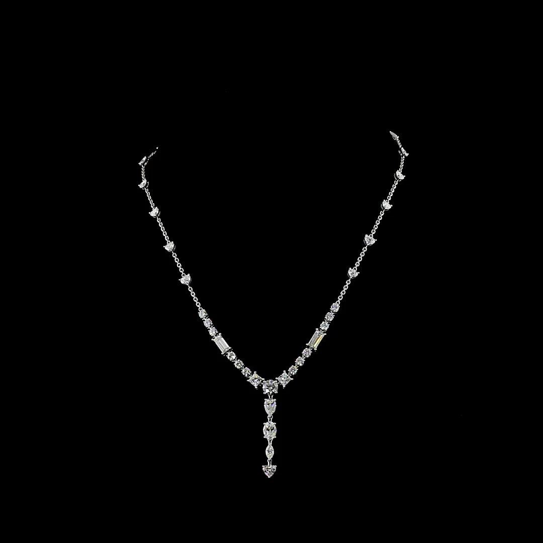 8.87 Cts 14k White Gold Mix Shape Special Necklace