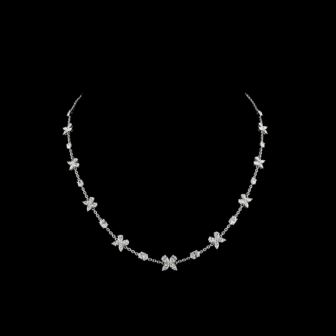 5.07 Cts 14k White Gold Mix Shape Station Line Tennis Necklace