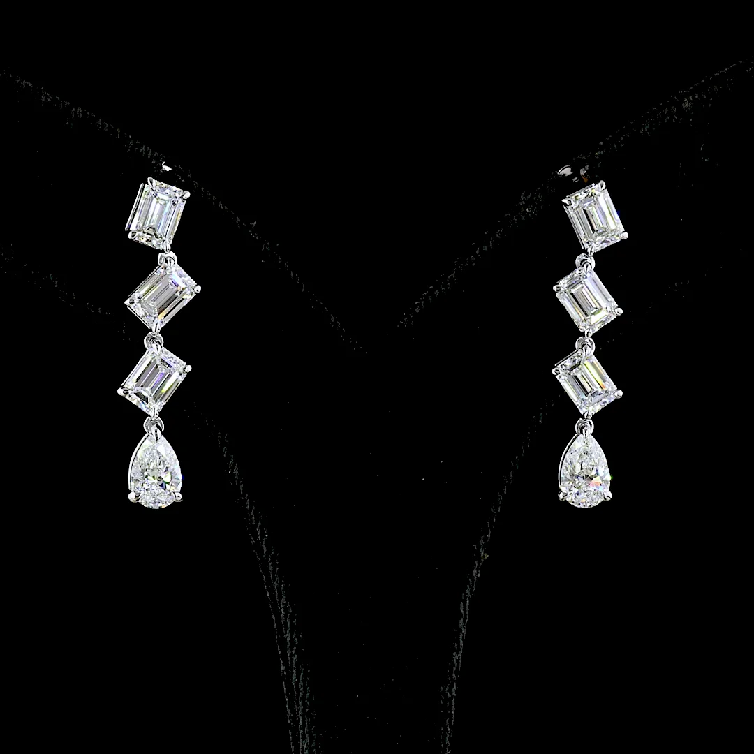 5.12 Cts 14k White Gold Emerald Shape Hanging Earring