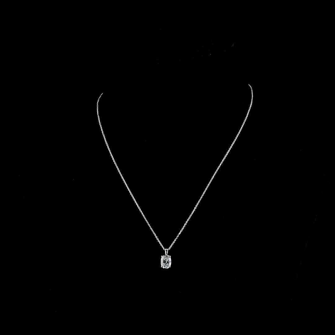 1.58 Cts 14k White Gold Antique Cushion Shape Solitaire Pendant