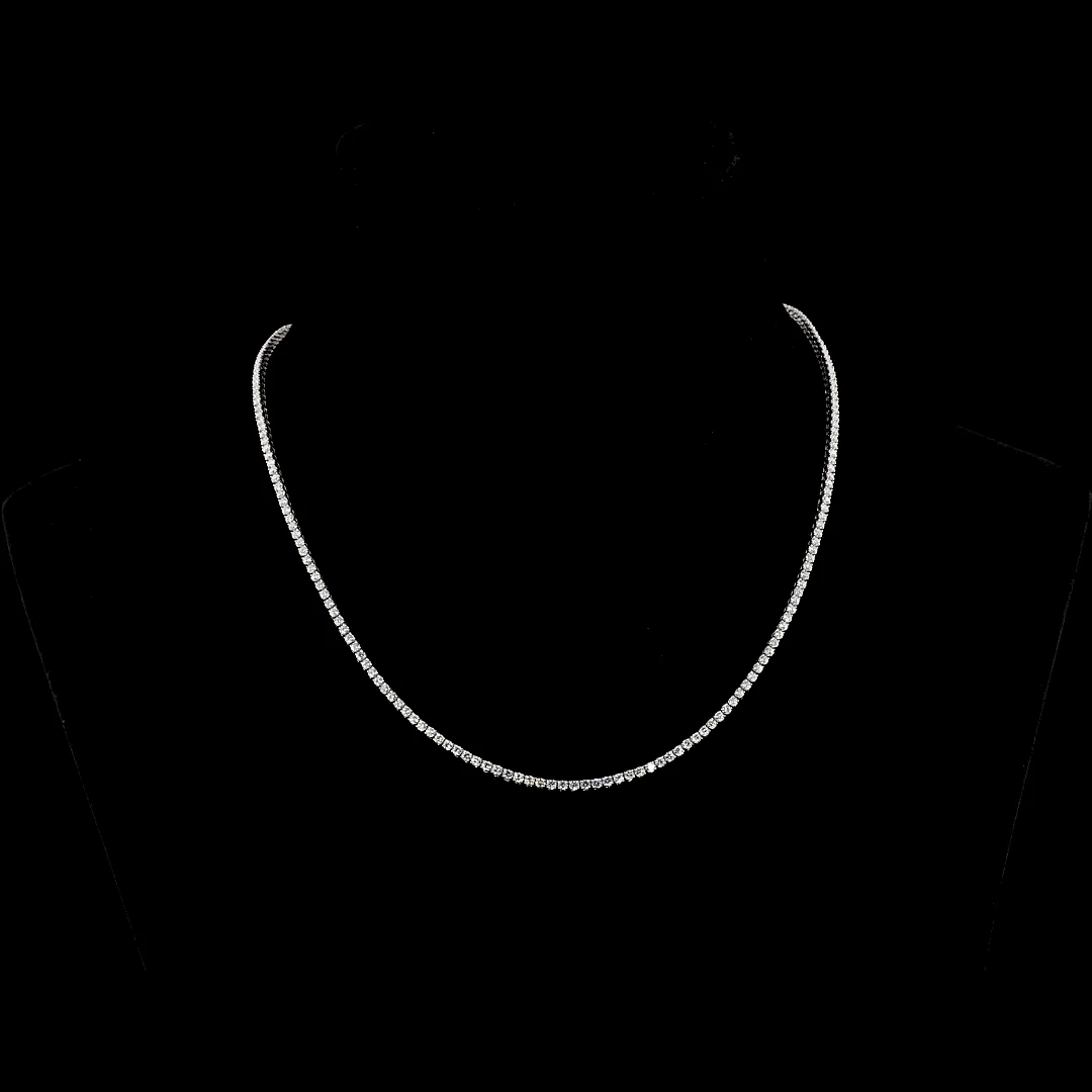 4.08 Cts 14k White Gold Round Shape Tennis Necklace