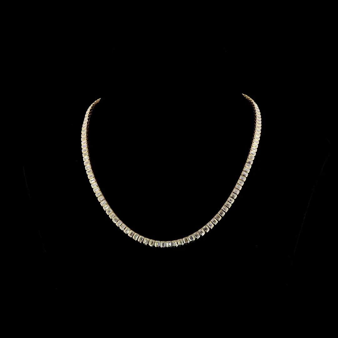 14.96 Cts 14k Yellow Gold Emerald Shape Tennis Necklace