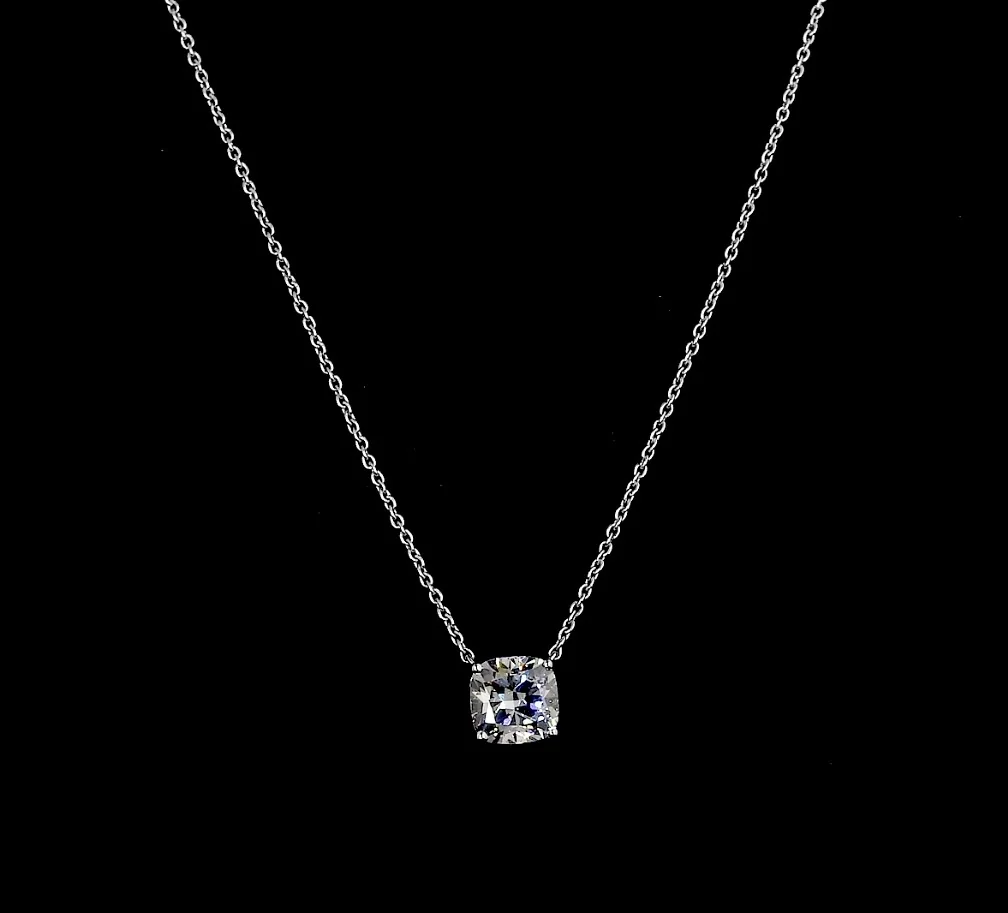 1.01 Cts 14k White Gold Cushion Shape Solitaire Pendant