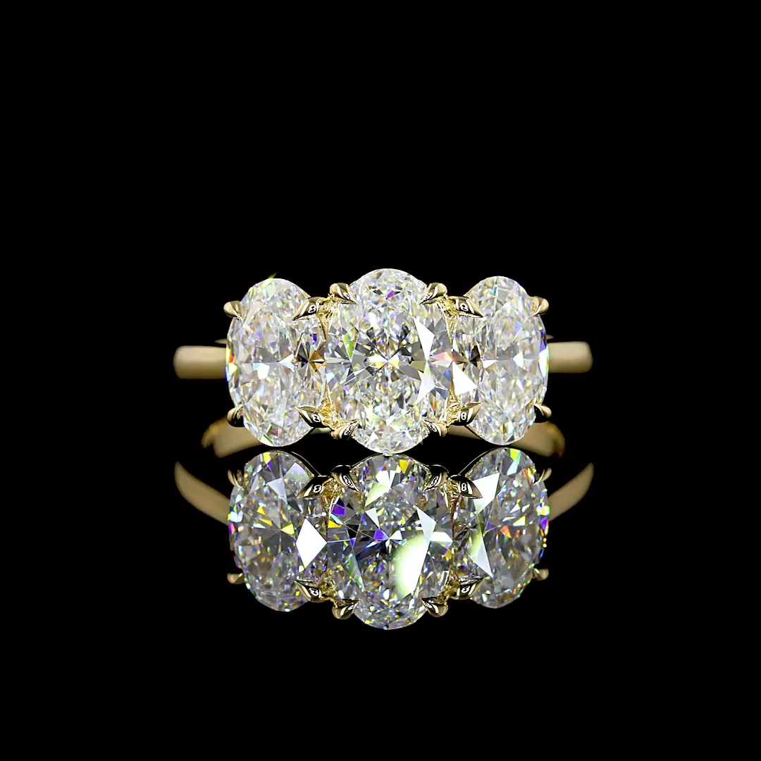 2.99 Cts 14k Yellow Gold Oval Shape 3 Stones Ring