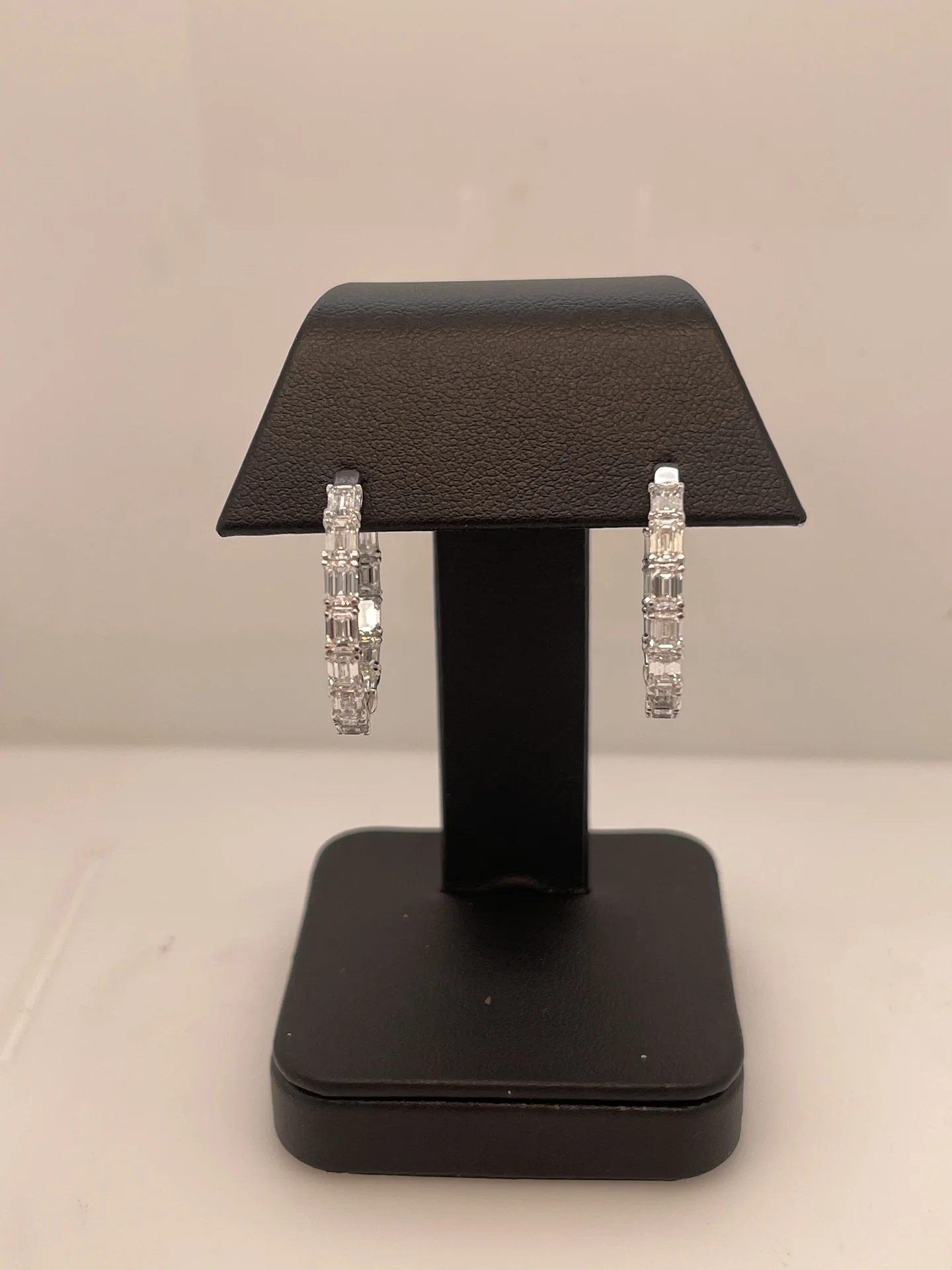 21.72 Cts 14k White Gold Emerald Shape Hoops Earring