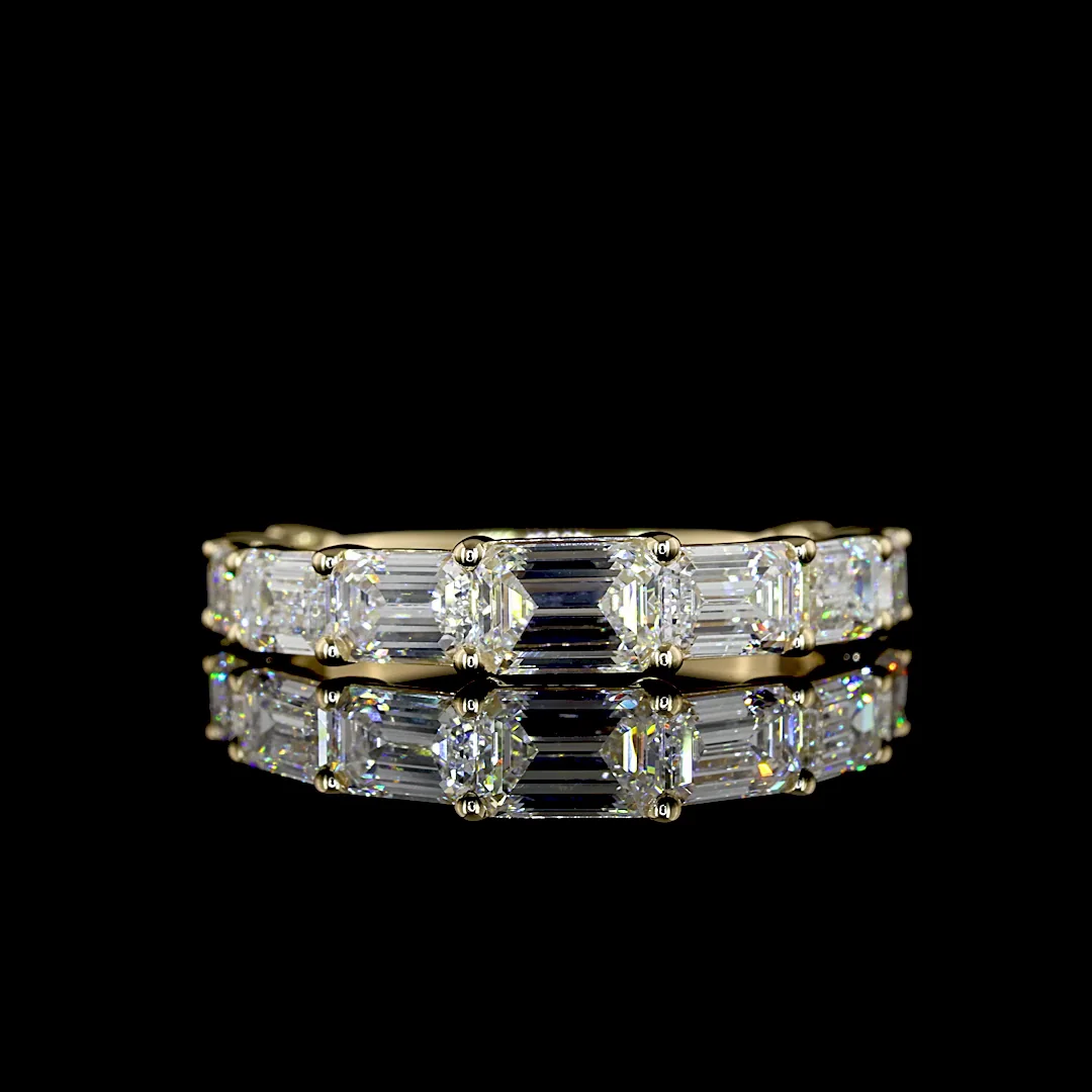 2.02 Cts 14k Yellow Gold Emerald Shape 3/4 Band Eternity Band