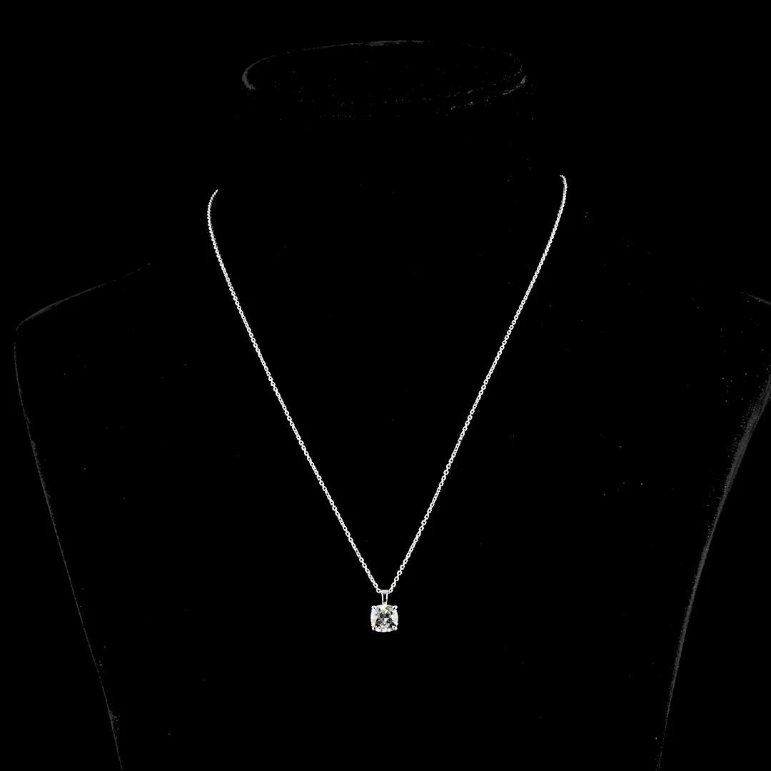 1.51 Cts 14k White Gold Square Cushion Brilliant Shape Solitaire Pendant