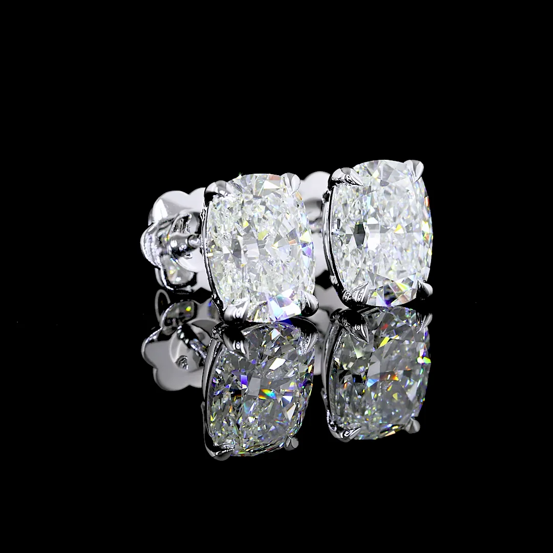 4.23 Cts 14k White Gold Cushion Brilliant Shape Studs Earring