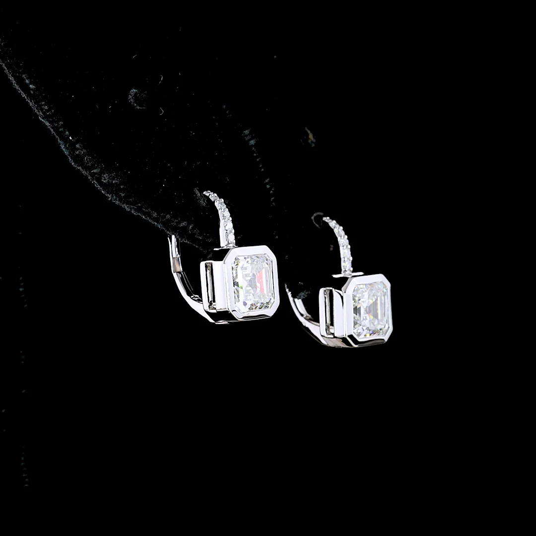 3.18 Cts 14k White Gold Asscher Shape Hanging Earring