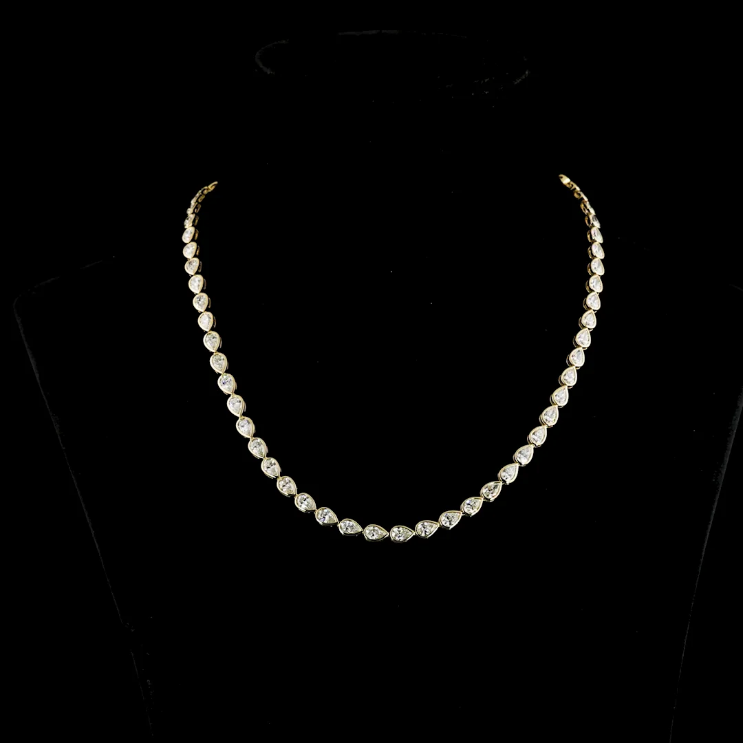 15.39 Cts 14k Yellow Gold Pear Shape Tennis Necklace