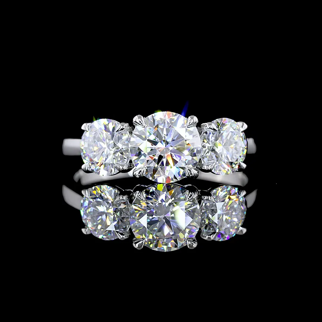 2.15 Cts Platinum Round Shape 3 Stones Ring