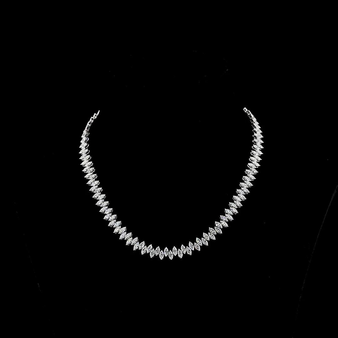 24.7 Cts 14k White Gold Marquise Shape Tennis Necklace