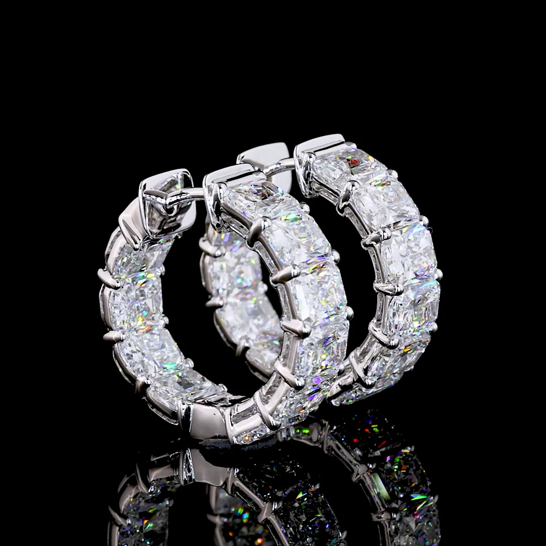 2.8 Cts 14k White Gold Radiant Shape Huggies Earring