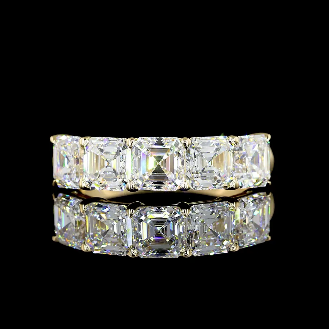 3.03 Cts 14k Yellow Gold Asscher Shape 5 Stones Eternity Band