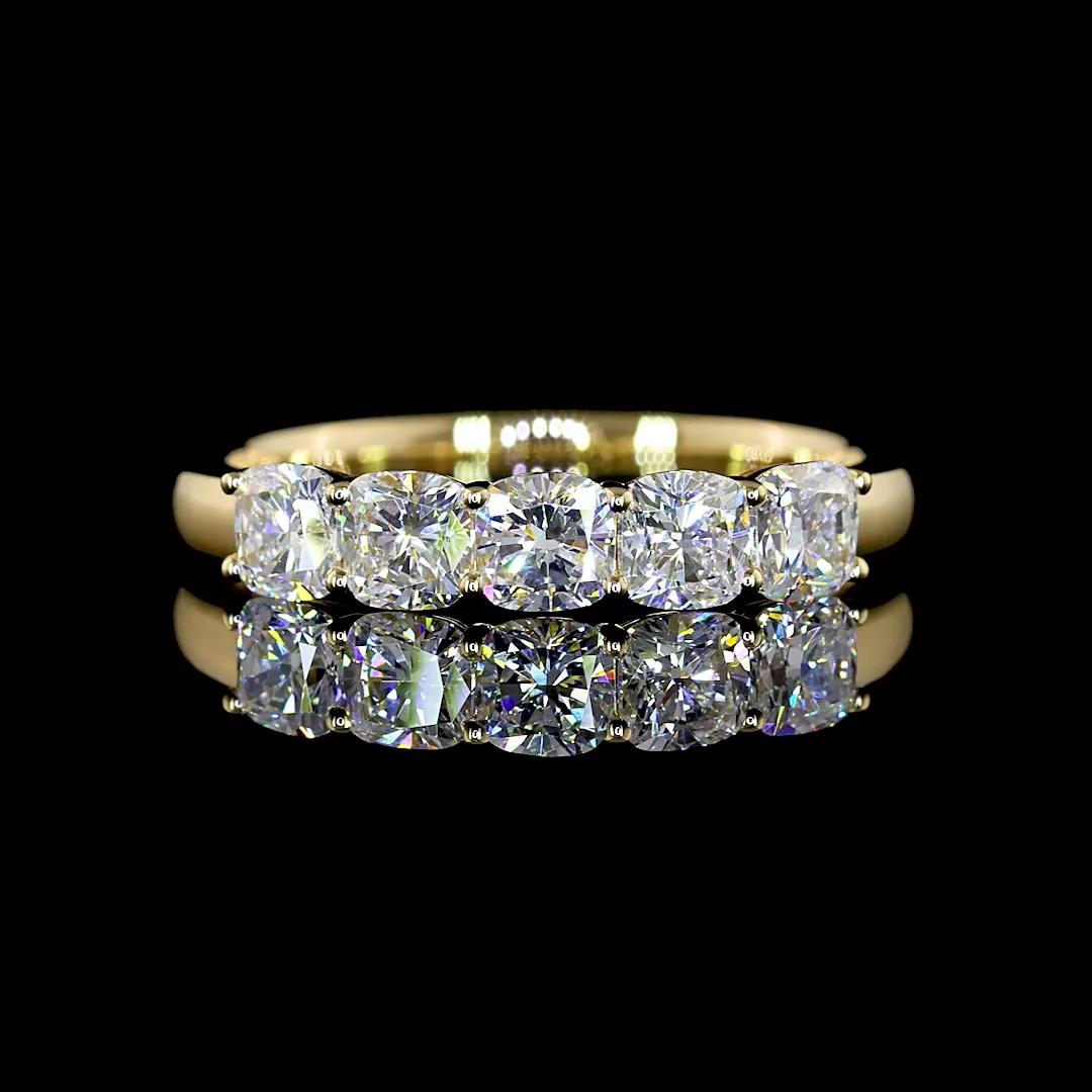 1.04 Cts 14k Yellow Gold Square Cushion Brilliant Shape 5 Stones Eternity Band