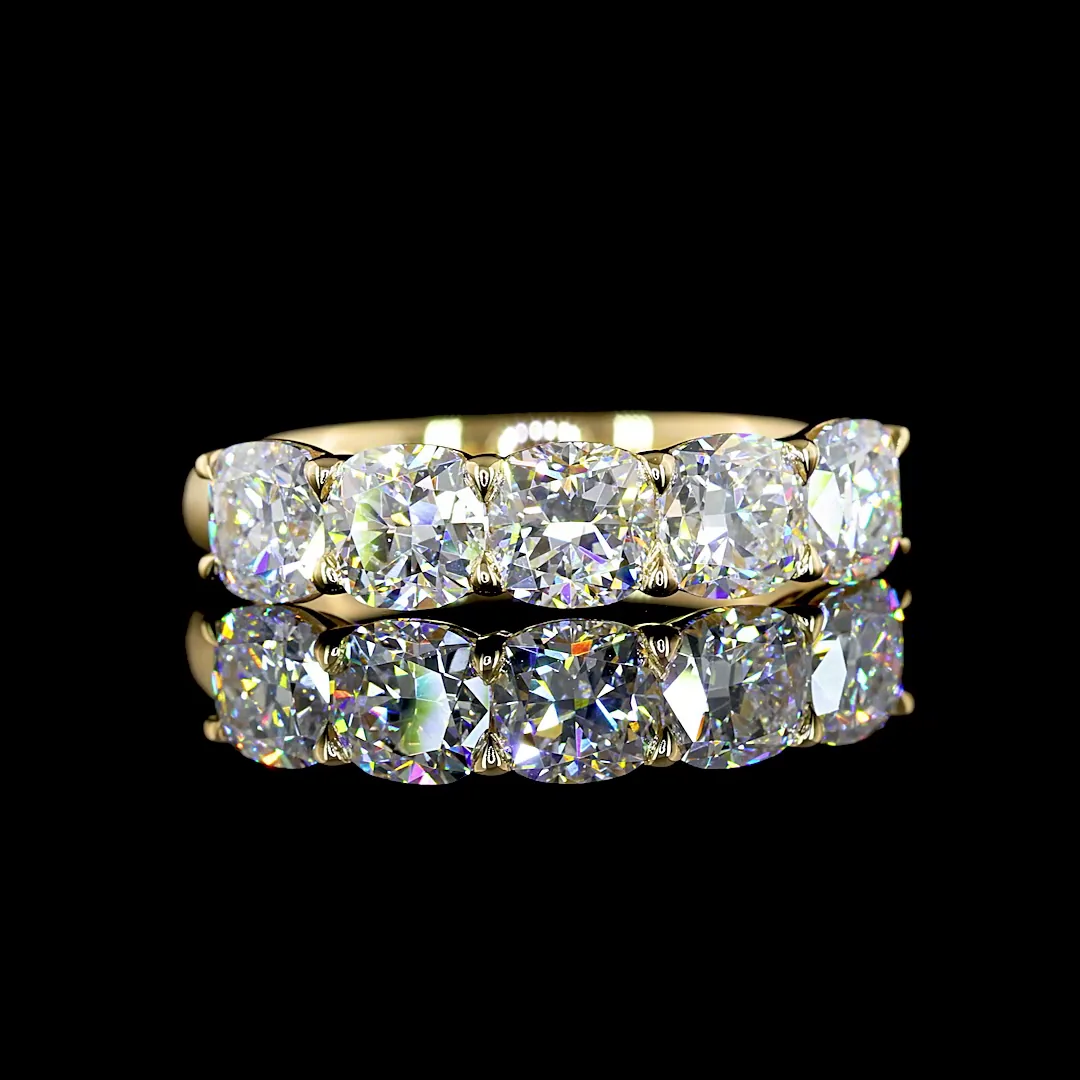 2.03 Cts 14k Yellow Gold Square Cushion Brilliant Shape 5 Stones Eternity Band