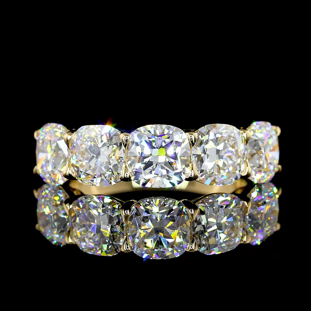 4.04 Cts 14k Yellow Gold Square Cushion Brilliant Shape 5 Stones Eternity Band